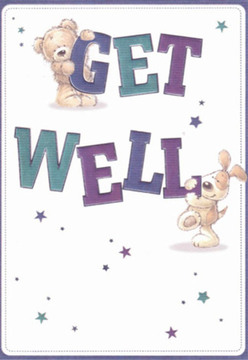 There's a unique sense of comfort and familiarity in this get well card-a feeling much like the neighbourly care found throughout Haggerston. The card's lively illustration features a playful teddy bear perched atop the bold, friendly word 'GET,' offering an uplifting embrace, while a cheerful puppy anchors the word 'WELL,' their rounded forms full of affection. Deep purple and teal brushstrokes accent the large typography, making the sentiment irresistible against the clean, airy space that conjures the gentle openness of Haggerston's canalside mornings. Scattered around are tiny stars in sapphire and amethyst hues, adding just a touch of magical optimism that mirrors the vibrancy of nearby Hoxton Street. You can almost feel the softness of their fur-the bear's fluffy coat and the puppy's velvet ears-each detail as lovingly rendered as a bouquet prepared by Flowers Haggerston for a neighbor in need of cheer. This card offers a visual balm, its expressive characters and joyful colour palette working in harmony to deliver hope and warmth directly into the hands of someone who could use just a little extra light.